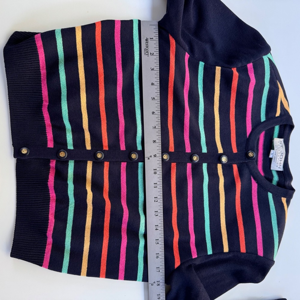 St. John Collection Cardigan Women S Navy Rainbow Stripe Vintage EUC Marie Gray - Picture 8 of 11